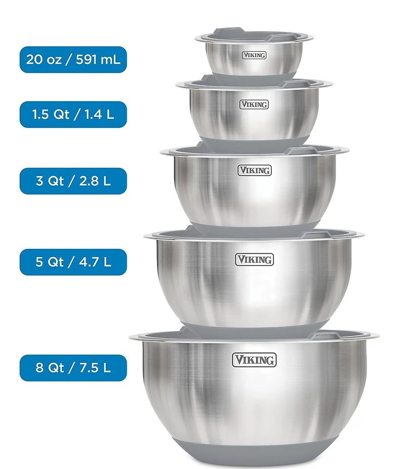 Viking 10-Piece Stainless Steel Mixing Bowl Set with Lids