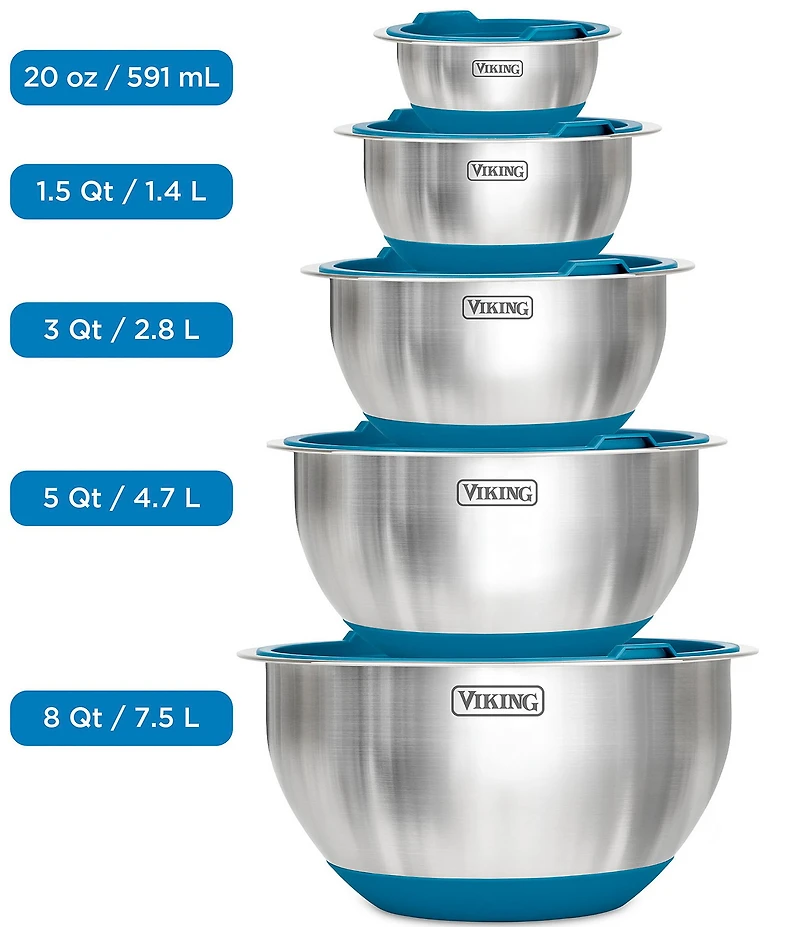 Viking 10-Piece Stainless Steel Mixing Bowl Set with Lids