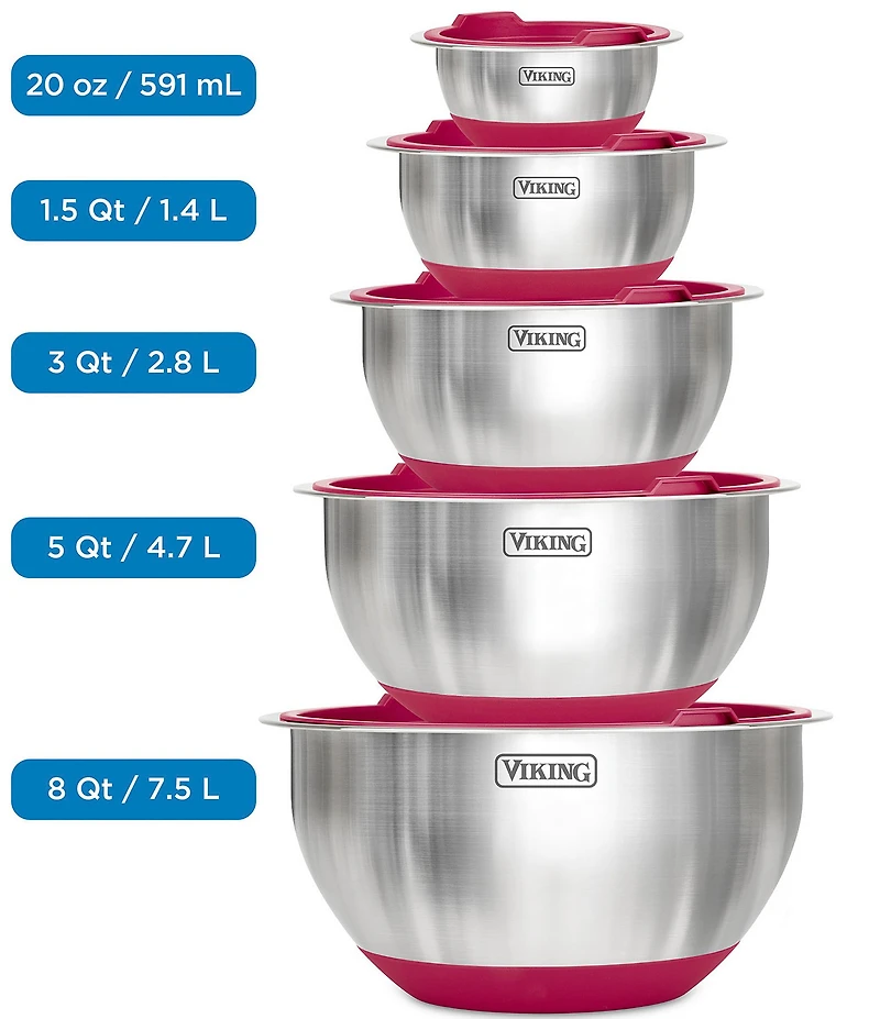 Viking 10-Piece Stainless Steel Mixing Bowl Set with Lids