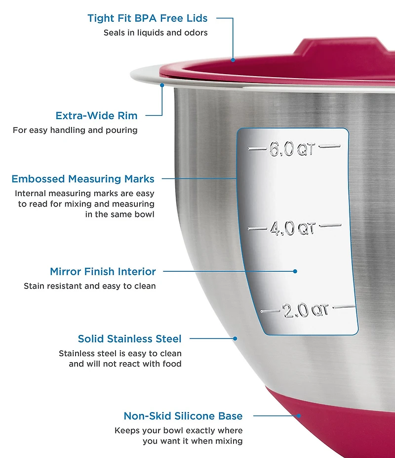 Viking 10-Piece Stainless Steel Mixing Bowl Set with Lids
