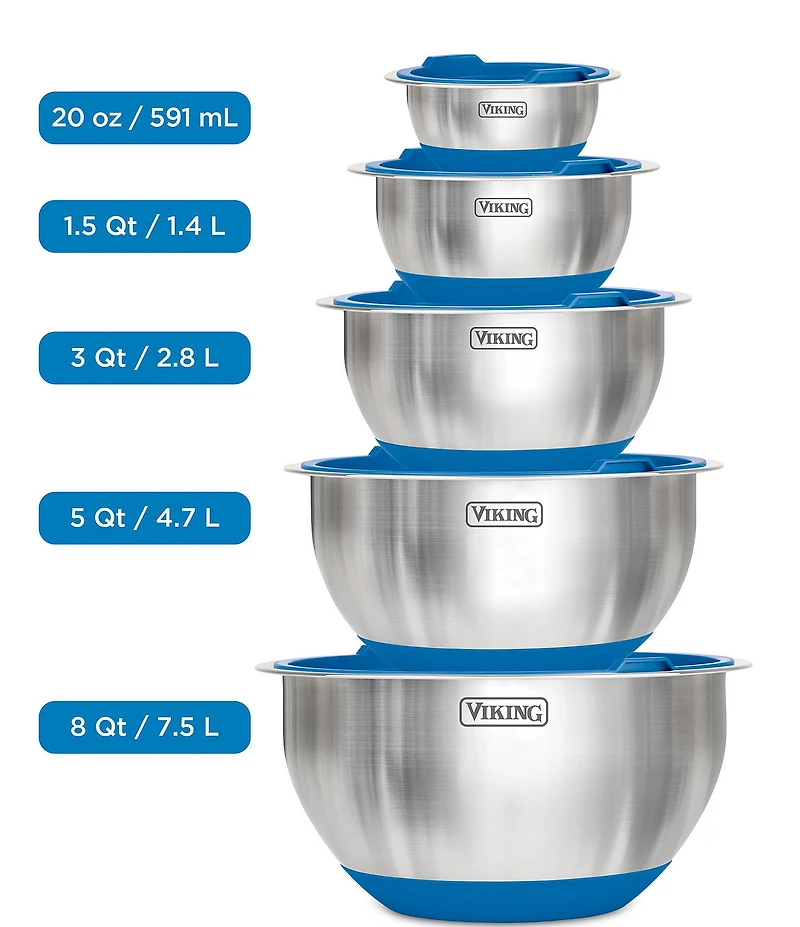 Viking 10-Piece Stainless Steel Mixing Bowl Set with Lids