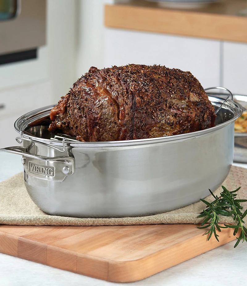 Viking 3-Ply Oval Roaster, 8.5-Quart with Metal Induction Lid & Rack