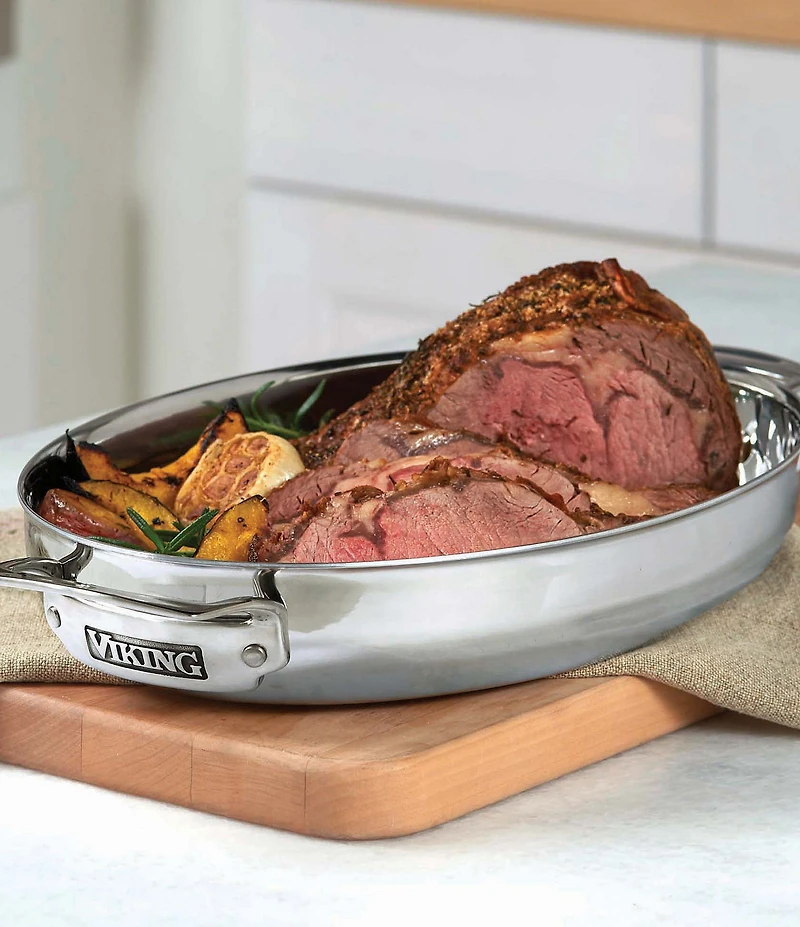 Viking 3-Ply Oval Roaster, 8.5-Quart with Metal Induction Lid & Rack