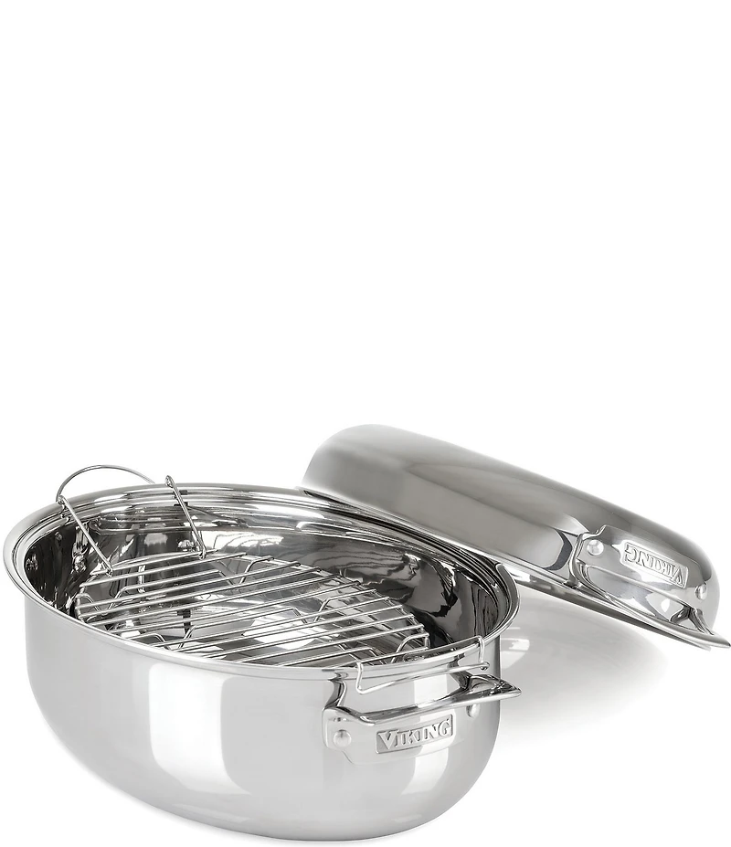 Viking 3-Ply Oval Roaster, 8.5-Quart with Metal Induction Lid & Rack