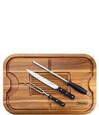 Viking Acacia Wood Cutting Board with 3-Piece German Steel Carving Set