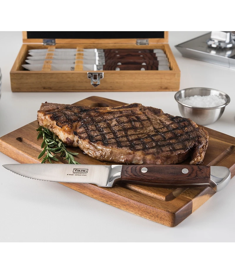 Viking Steakhouse Pakka Wood 6-Piece Black Steak Knife Set with Commemorative Box