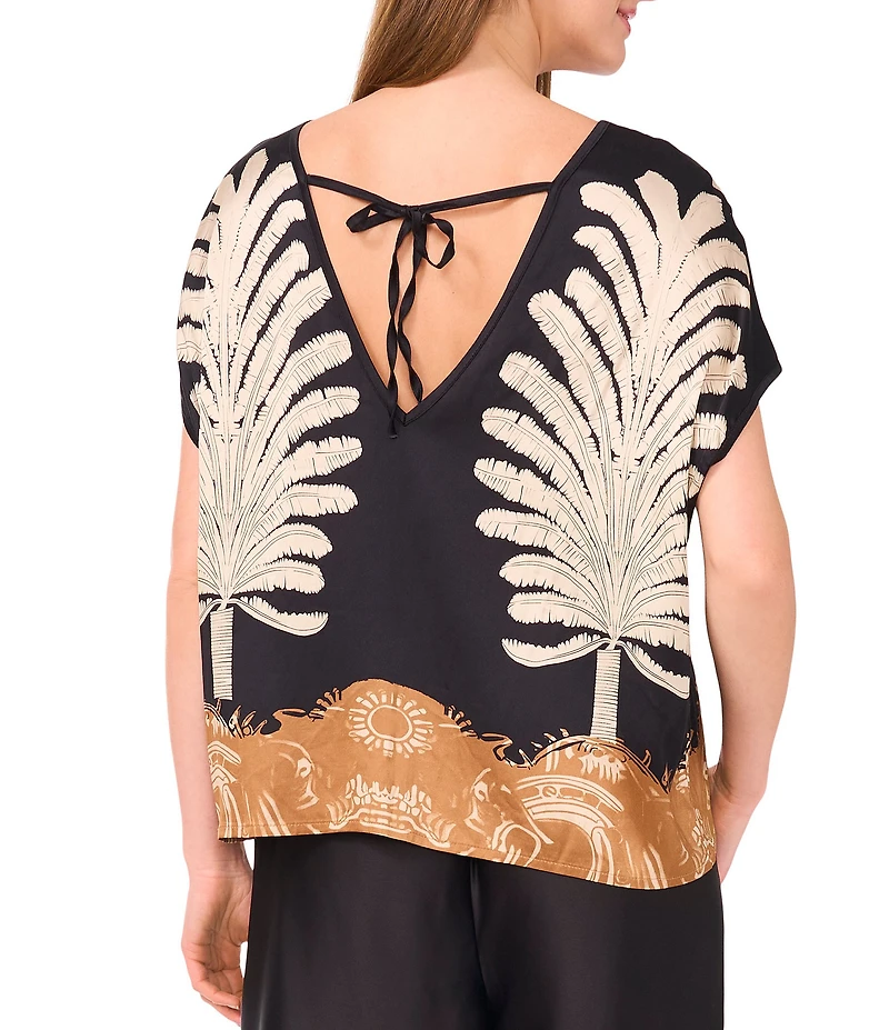 Vince Camuto Printed Crew Neck Short Sleeve Caftan Blouse
