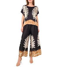 Vince Camuto Printed Crew Neck Short Sleeve Caftan Blouse