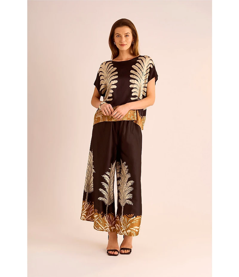 Vince Camuto Printed Crew Neck Short Sleeve Caftan Blouse