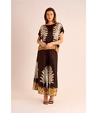 Vince Camuto Printed Crew Neck Short Sleeve Caftan Blouse
