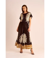 Vince Camuto Printed Crew Neck Short Sleeve Caftan Blouse