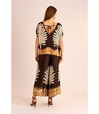 Vince Camuto Printed Crew Neck Short Sleeve Caftan Blouse