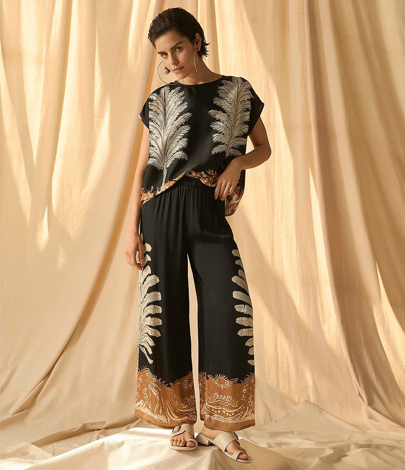 Vince Camuto Printed Crew Neck Short Sleeve Caftan Blouse