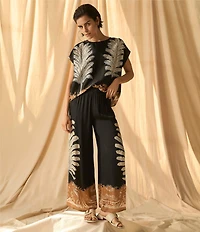 Vince Camuto Printed Crew Neck Short Sleeve Caftan Blouse