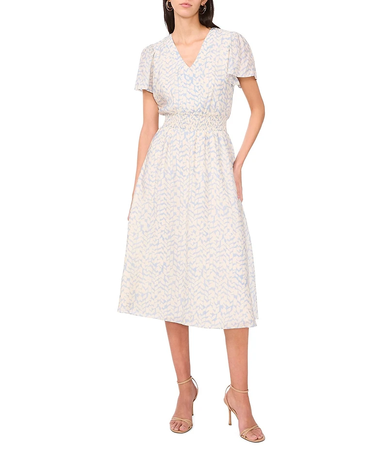 Vince Camuto V-Neckline Short Flutter Sleeve Midi Dress