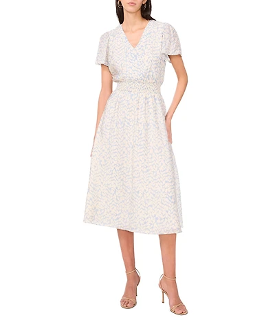 Vince Camuto V-Neckline Short Flutter Sleeve Midi Dress