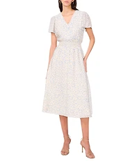 Vince Camuto V-Neckline Short Flutter Sleeve Midi Dress