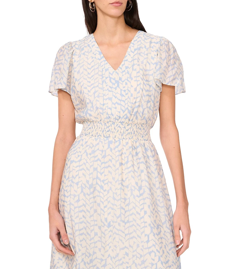 Vince Camuto V-Neckline Short Flutter Sleeve Midi Dress