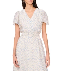 Vince Camuto V-Neckline Short Flutter Sleeve Midi Dress
