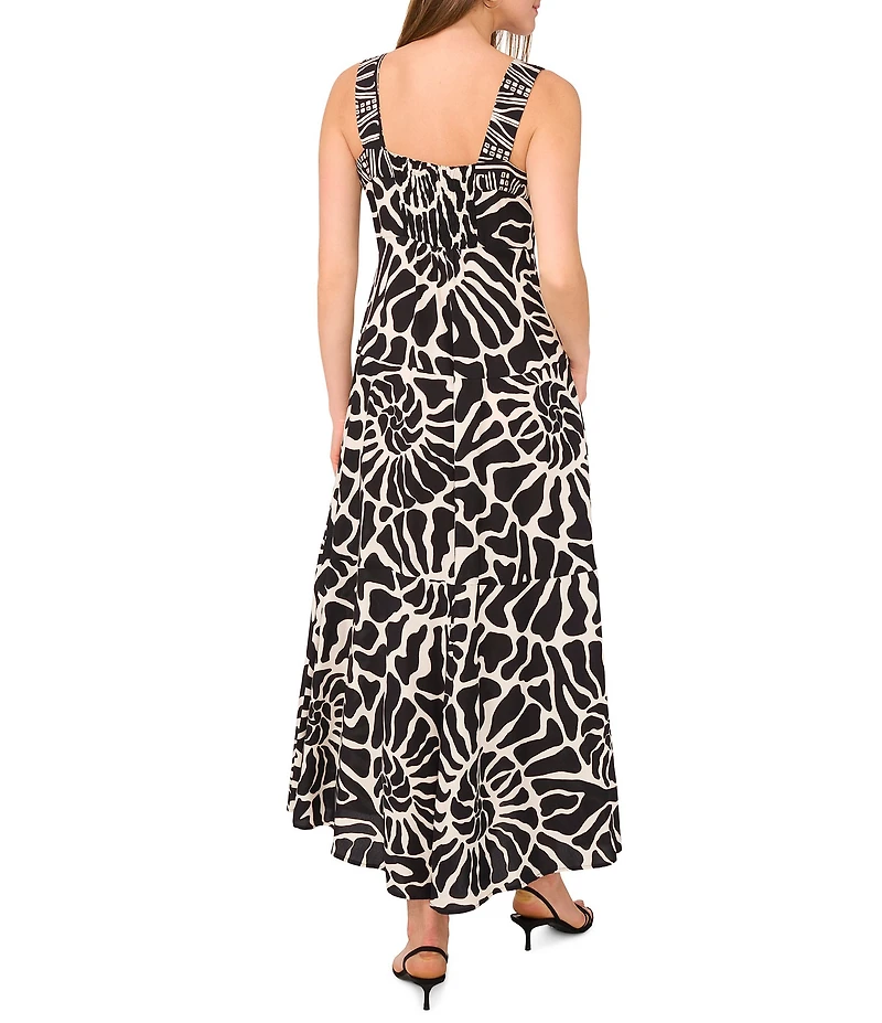 Vince Camuto Abstract Printed Square Neck Sleeveless Tiered Maxi Shift Dress