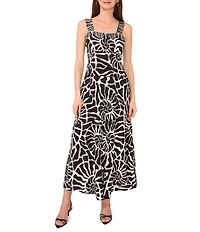 Vince Camuto Abstract Printed Square Neck Sleeveless Tiered Maxi Shift Dress