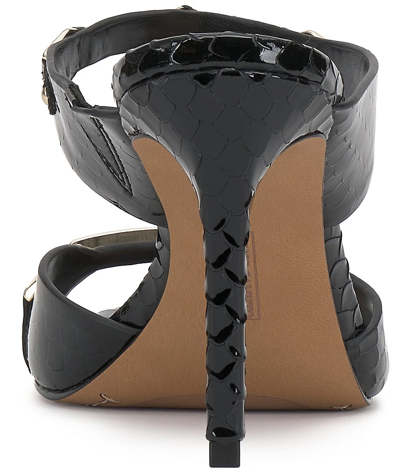 Vince Camuto Ambra Embossed Patent Leather Double Link Hardware High Heel Dress Slide Sandals