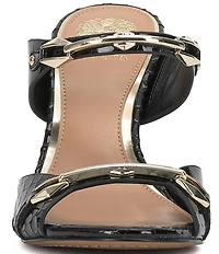 Vince Camuto Ambra Embossed Patent Leather Double Link Hardware High Heel Dress Slide Sandals
