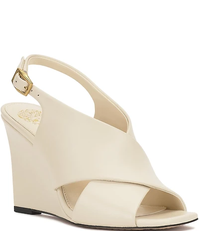 Vince Camuto Ameira Leather Cross Band Slingback Wedge Sandals