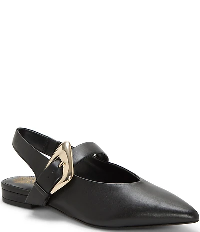 Vince Camuto Amoret Leather Buckle Hardware Mary Jane Slingback Flats