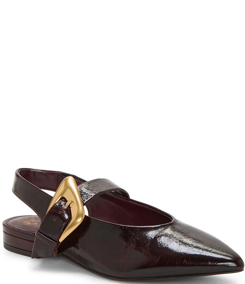 Vince Camuto Amoret Patent Leather Buckle Hardware Mary Jane Slingback Flats