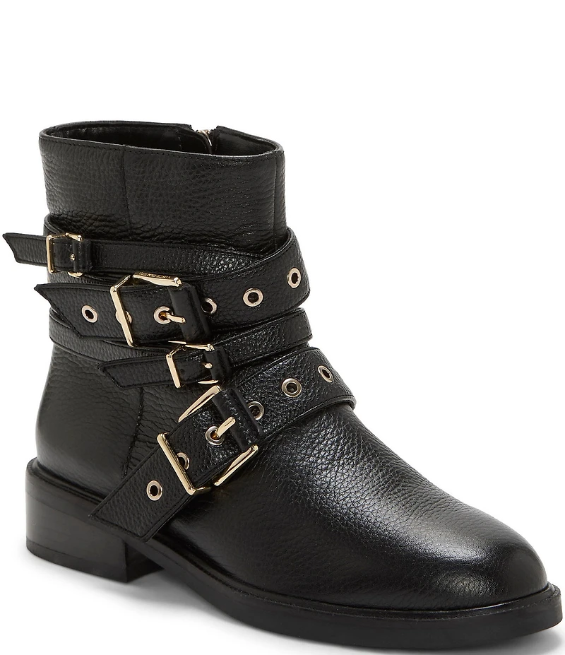 Vince Camuto Arielle Leather Multi Buckle Hardware Moto Booties