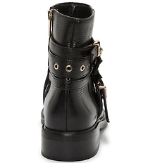 Vince Camuto Arielle Leather Multi Buckle Hardware Moto Booties