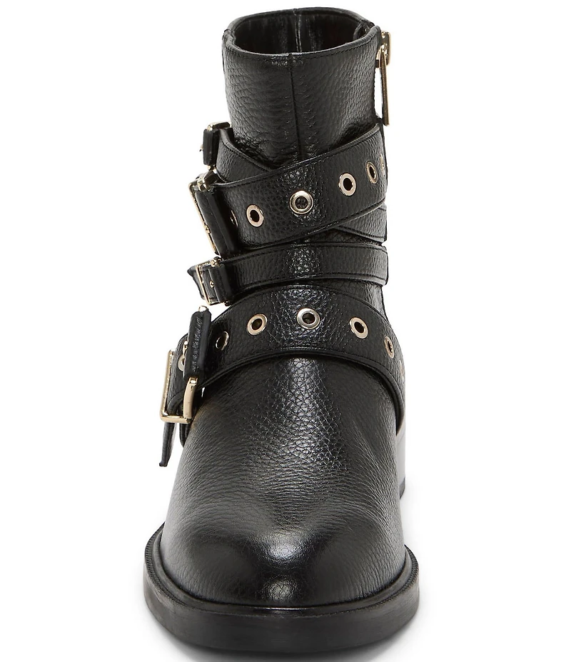Vince Camuto Arielle Leather Multi Buckle Hardware Moto Booties