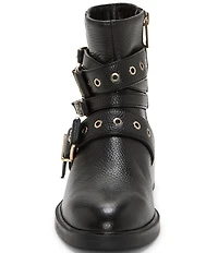 Vince Camuto Arielle Leather Multi Buckle Hardware Moto Booties