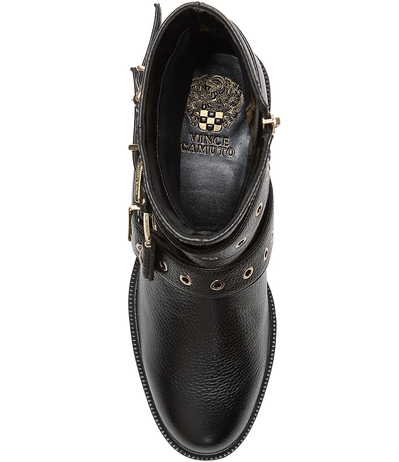 Vince Camuto Arielle Leather Multi Buckle Hardware Moto Booties