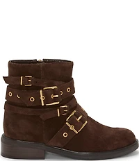 Vince Camuto Arielle Suede Multi Buckle Hardware Moto Booties