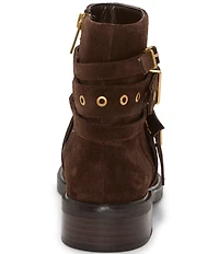 Vince Camuto Arielle Suede Multi Buckle Hardware Moto Booties