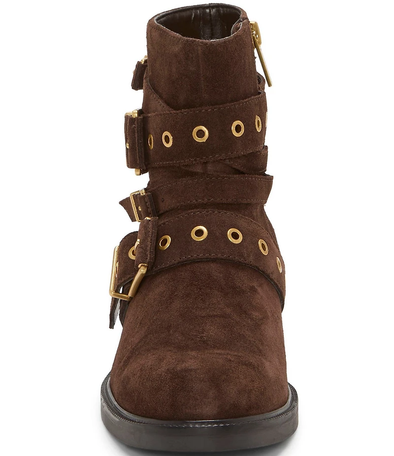 Vince Camuto Arielle Suede Multi Buckle Hardware Moto Booties
