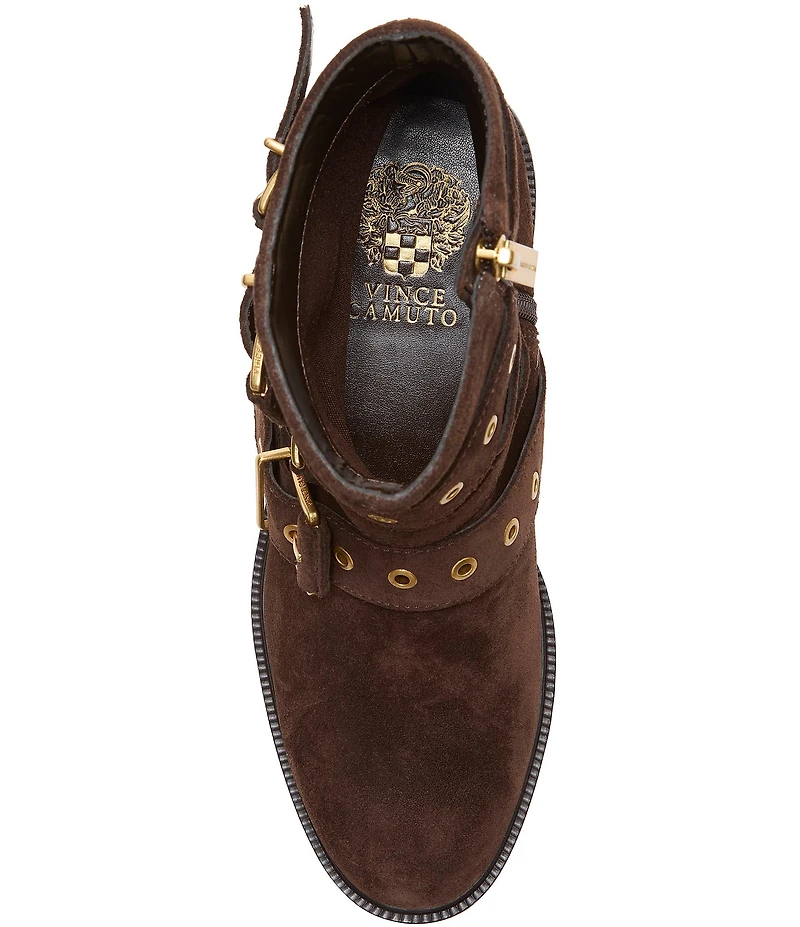 Vince Camuto Arielle Suede Multi Buckle Hardware Moto Booties