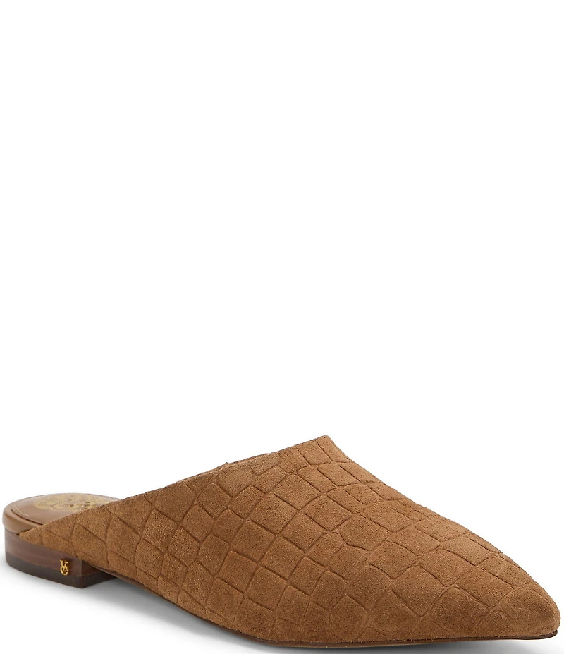 Vince Camuto Arlette Croco Embossed Suede Pointed Toe Mules