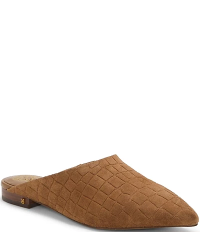 Vince Camuto Arlette Croco Embossed Suede Pointed Toe Mules