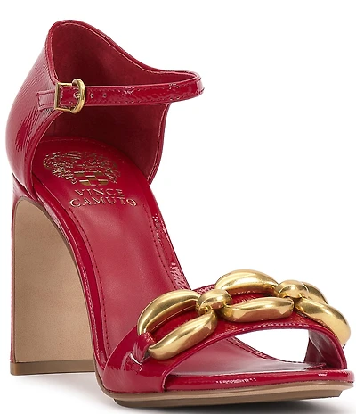 Vince Camuto Aurelia Patent Leather Chain Link Hardware High Heel Dress Sandals