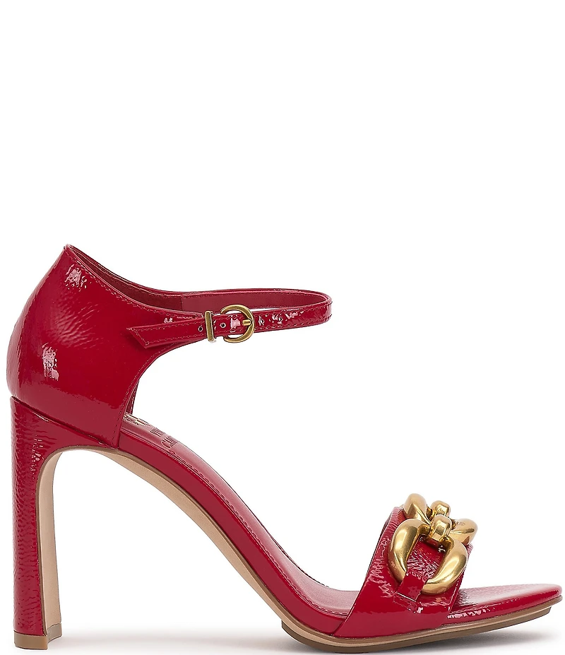 Vince Camuto Aurelia Patent Leather Chain Link Hardware High Heel Dress Sandals