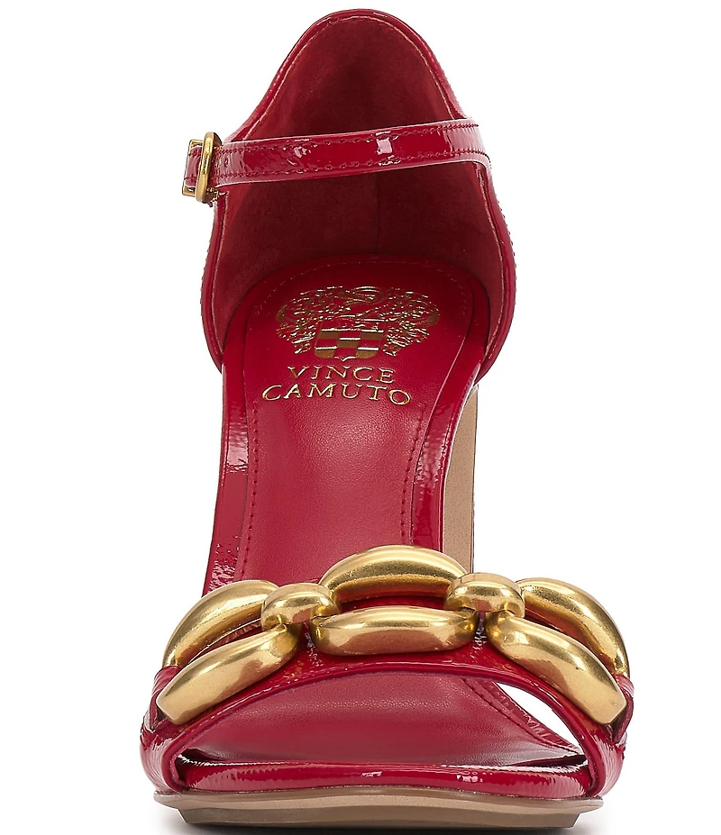 Vince Camuto Aurelia Patent Leather Chain Link Hardware High Heel Dress Sandals