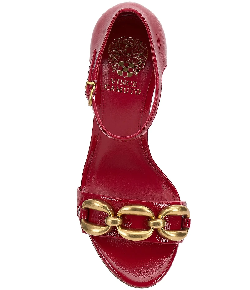 Vince Camuto Aurelia Patent Leather Chain Link Hardware High Heel Dress Sandals