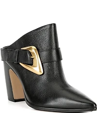Vince Camuto Baily Leather Big Buckle Hardware Strap Pointed Toe Mules