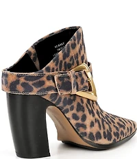 Vince Camuto Baily Leopard Print Suede Big Buckle Hardware Pointed Toe Dress Mules