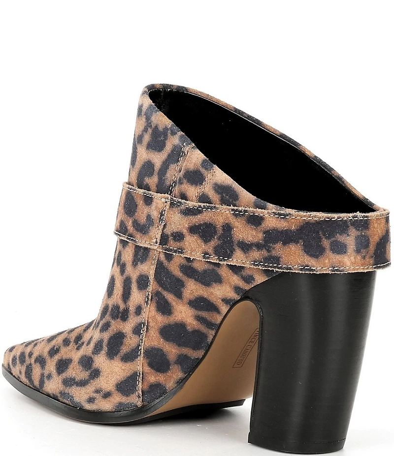 Vince Camuto Baily Leopard Print Suede Big Buckle Hardware Pointed Toe Dress Mules