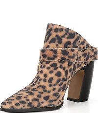 Vince Camuto Baily Leopard Print Suede Big Buckle Hardware Pointed Toe Dress Mules
