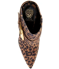 Vince Camuto Baily Leopard Print Suede Big Buckle Hardware Pointed Toe Dress Mules